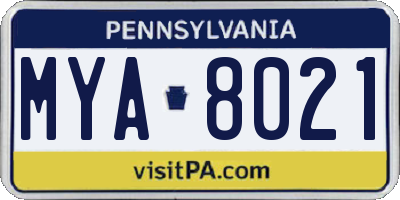 PA license plate MYA8021