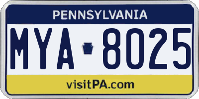 PA license plate MYA8025