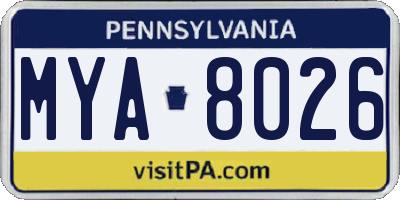 PA license plate MYA8026