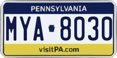 PA license plate MYA8030