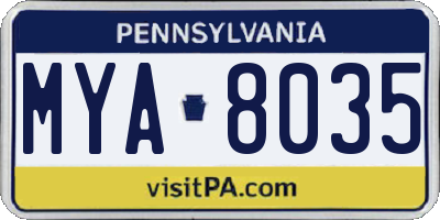 PA license plate MYA8035