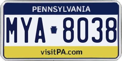 PA license plate MYA8038
