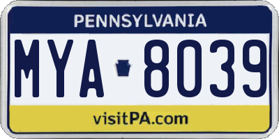 PA license plate MYA8039