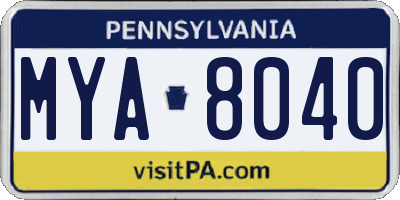 PA license plate MYA8040