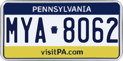 PA license plate MYA8062