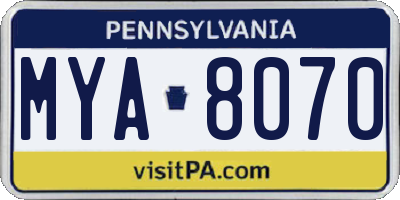 PA license plate MYA8070