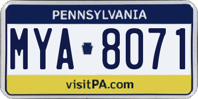 PA license plate MYA8071