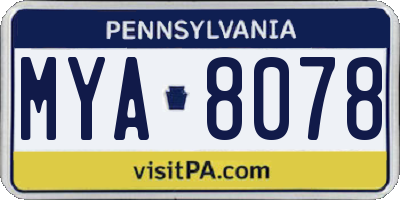 PA license plate MYA8078