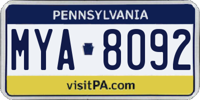 PA license plate MYA8092