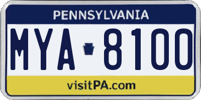 PA license plate MYA8100