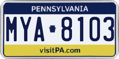 PA license plate MYA8103