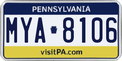 PA license plate MYA8106