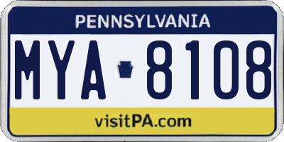 PA license plate MYA8108