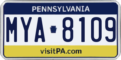PA license plate MYA8109