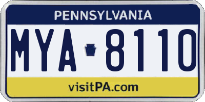 PA license plate MYA8110