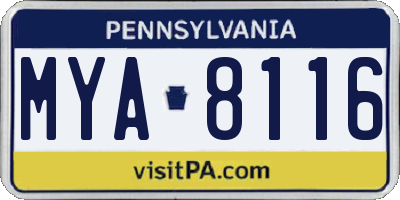 PA license plate MYA8116