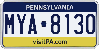 PA license plate MYA8130