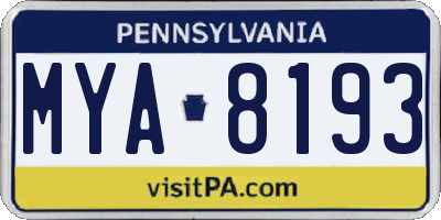 PA license plate MYA8193