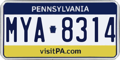 PA license plate MYA8314