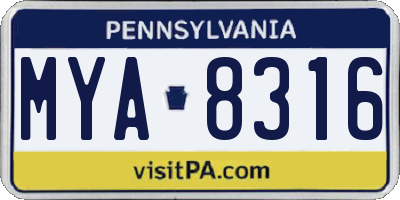 PA license plate MYA8316