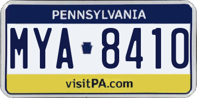 PA license plate MYA8410