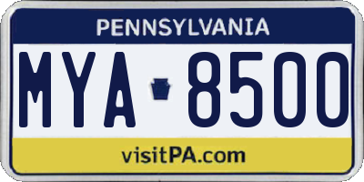 PA license plate MYA8500