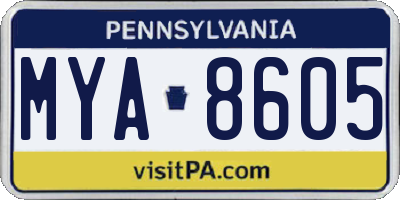 PA license plate MYA8605
