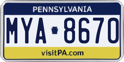 PA license plate MYA8670