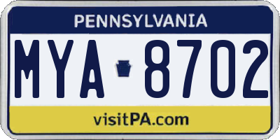 PA license plate MYA8702
