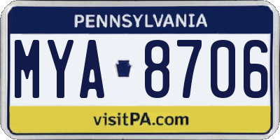PA license plate MYA8706