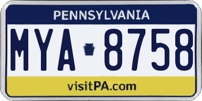 PA license plate MYA8758