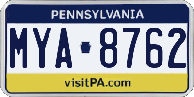 PA license plate MYA8762