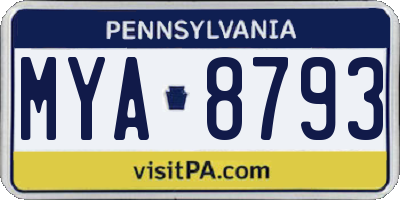 PA license plate MYA8793