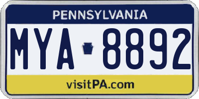 PA license plate MYA8892