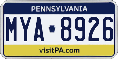 PA license plate MYA8926