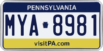 PA license plate MYA8981