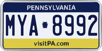 PA license plate MYA8992