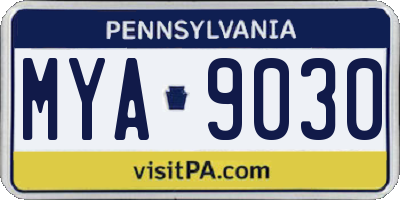 PA license plate MYA9030