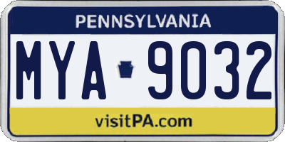 PA license plate MYA9032
