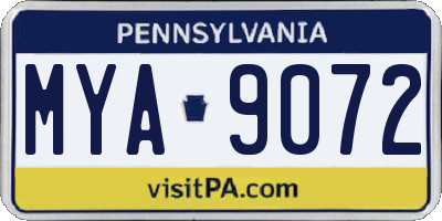 PA license plate MYA9072