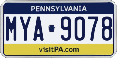 PA license plate MYA9078