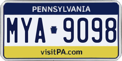 PA license plate MYA9098