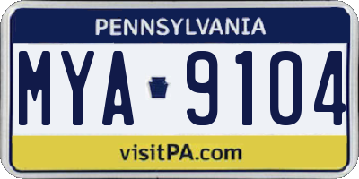 PA license plate MYA9104