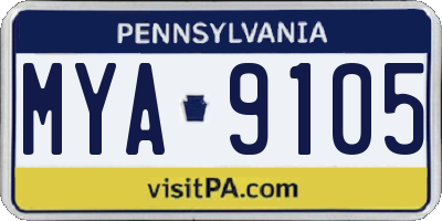 PA license plate MYA9105