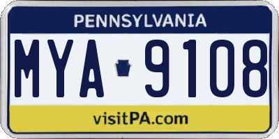 PA license plate MYA9108