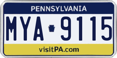 PA license plate MYA9115