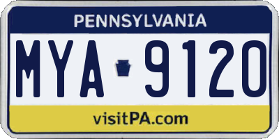 PA license plate MYA9120