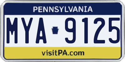 PA license plate MYA9125