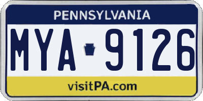 PA license plate MYA9126
