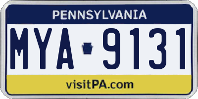 PA license plate MYA9131